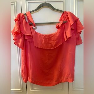 J Crew cold shoulder Ruffled Coral Top